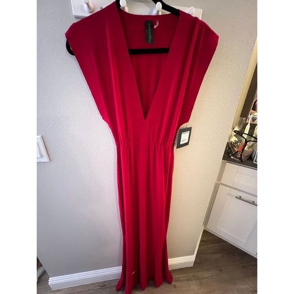 NEW Size S Norma Kamali x REVOLVE V Neck Rectangle Gown Red REVOLVE MSRP $175 - Picture 4 of 7